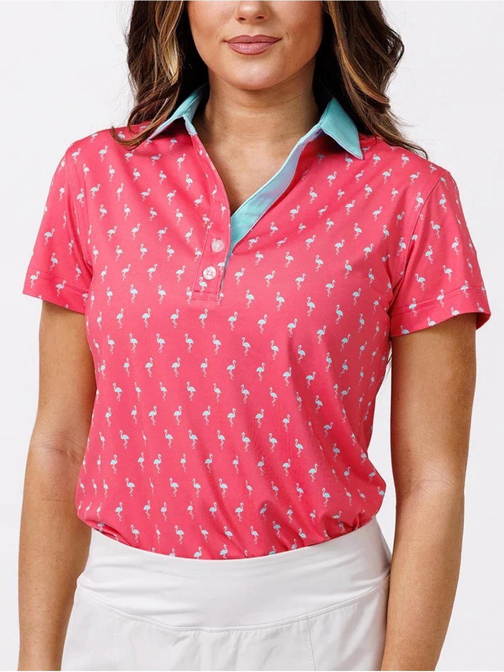 Waggle Women's Many Mingos Short Sleeve Polo XL